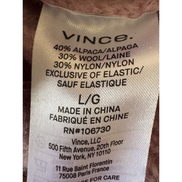 VINCE Alpaca Cable Knit V-Neck Sweater L Rose Lilac Pink SOFT msrp $395 Cozy - Picture 5 of 9